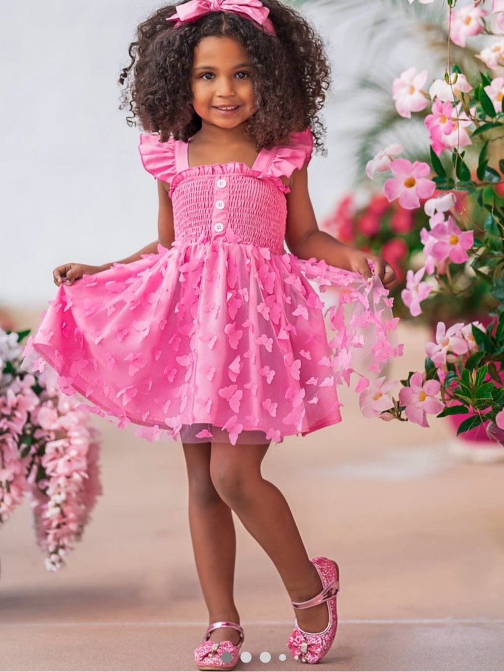 NWT Girls Butterfly Kisses Pink Smocked Tulle Butterfly Dress 12 Months
